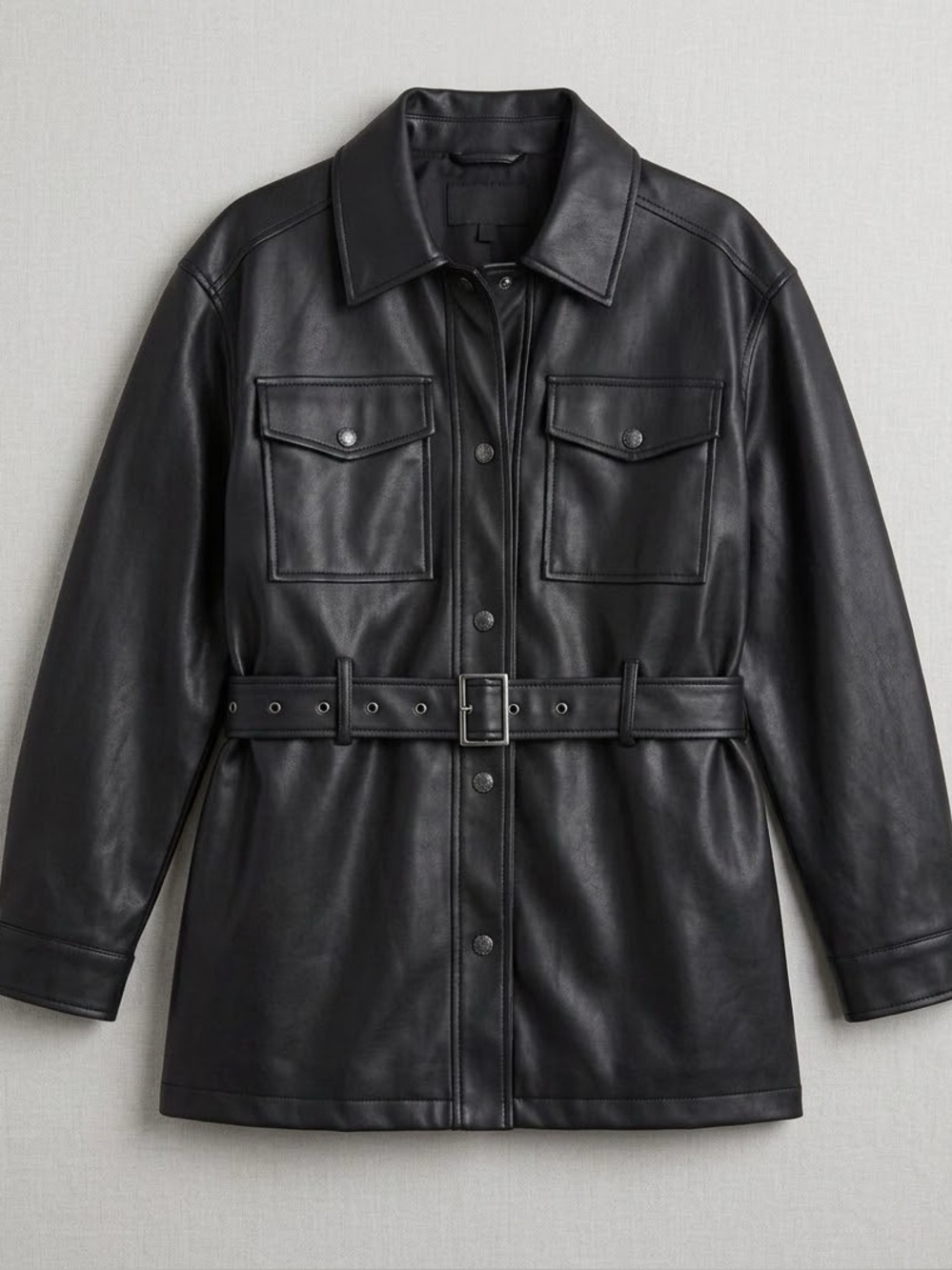 Rebecca Minkoff Black Faux Leather Belted Jacket Trench Coat Vegan Leather Large